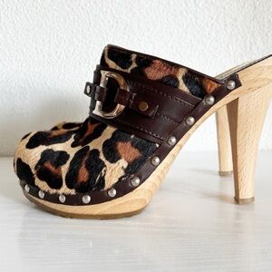 Dior Leopard Print High Heel Clogs